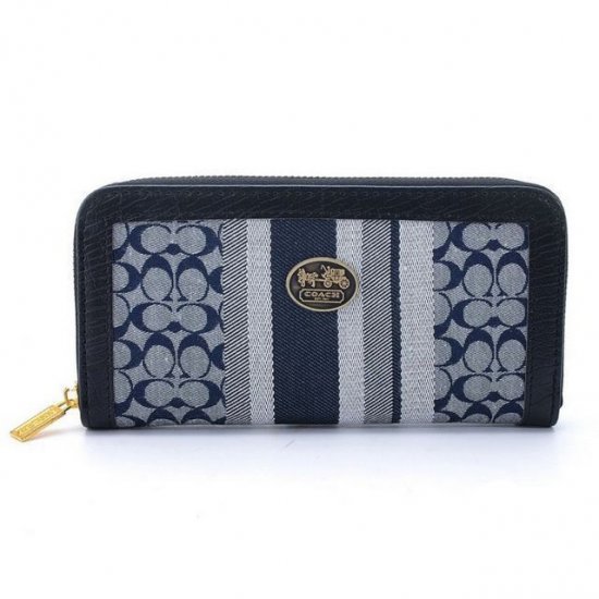 Coach Legacy Accordion Zip In Signature Large Navy Grey Wallets EGP - Click Image to Close